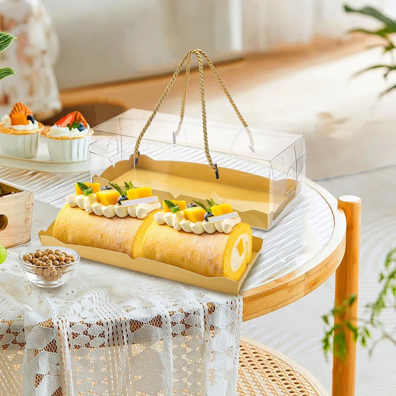 20 Pack Clear Roll Cake Boxes with Portable Handles, Rectangle Bakery Cake Bo... gallery