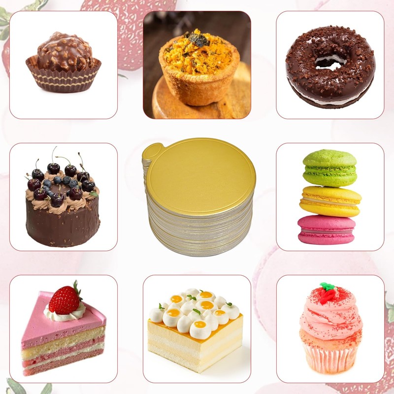 100 PCS 3.5 Inch Gold Round Mini Cake Boards Mousse Cupcake Dessert Plates gallery