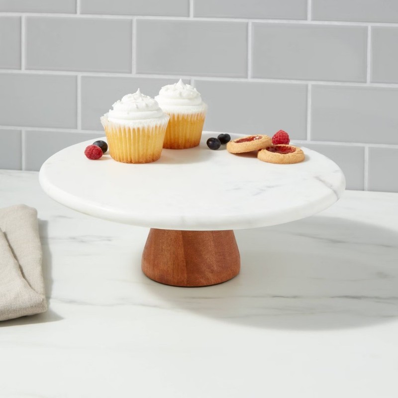 Marble and Wood Cake Stand
