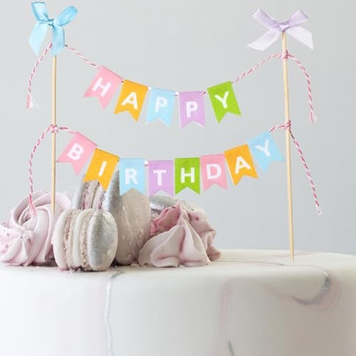 11 Pcs Happy Birthday Cake Topper Banner Bow Ribbon Cake Topper gallery
