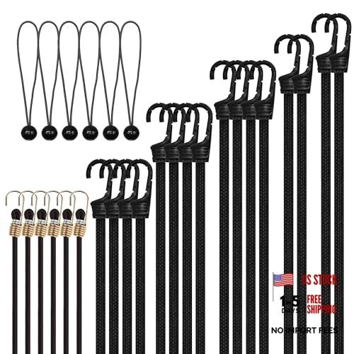 Bungee Cords with Hooks – Heavy Duty Outdoor Straps – Full Size – Black