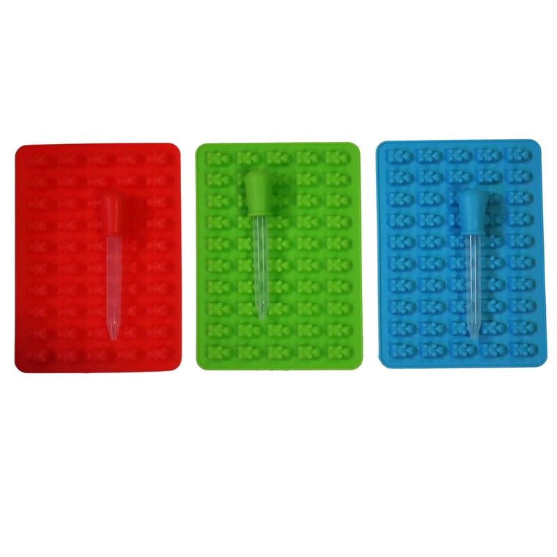3 Pack Gummy Mold Candy Making Supplies Ice Maker Silicone Molds with 3 dropper gallery