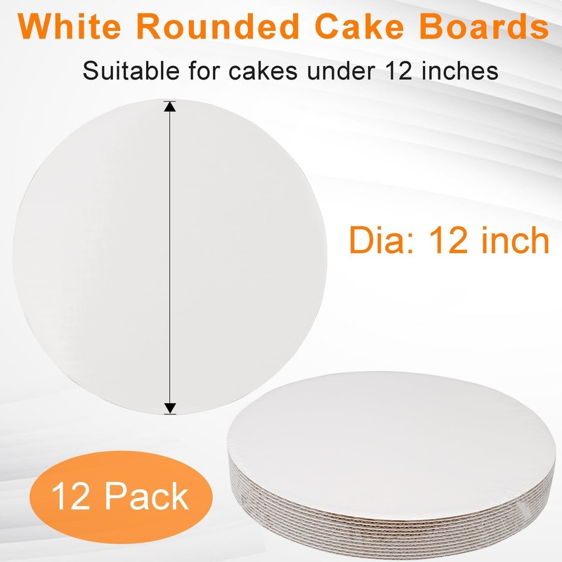 12" White Round Cake Board Sturdy Corrugated Cardboard Circle Base Disposable gallery