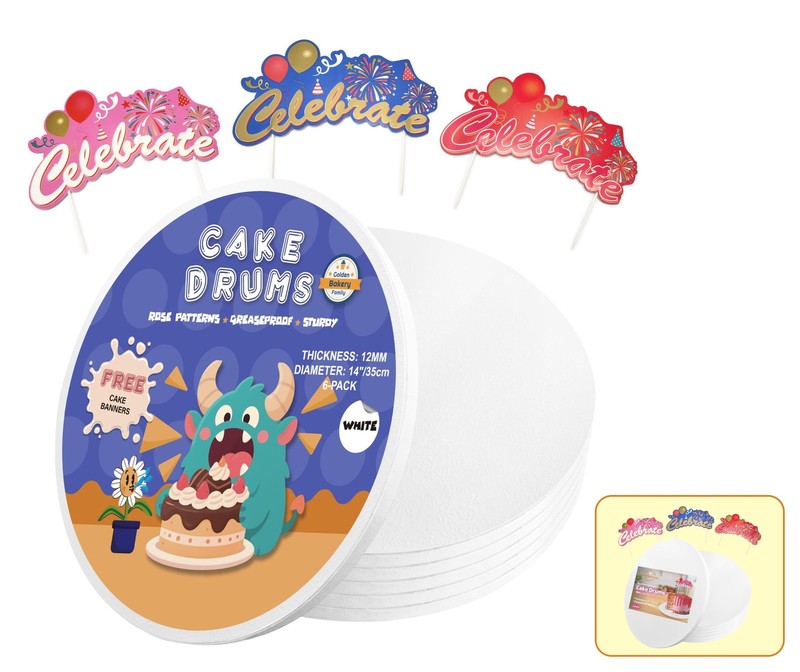 14 Inch Cake Drums with Banner Cake TopperCake Board Round White6Pack 1/2 Inc…