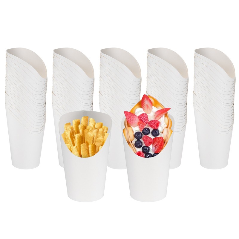 150Pcs French Fries Holder, 12oz Disposable Paper Charcuterie Cups, White