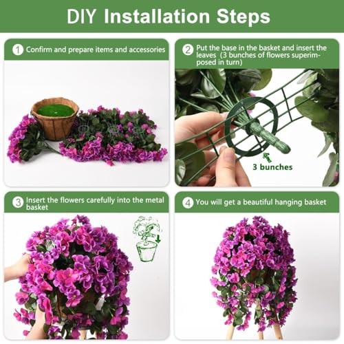 Artificial Fake Hanging Plants Flowers Basket - Spring Summer - Light Purple gallery