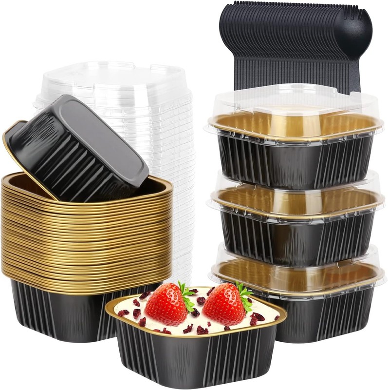 5oz Cupcake Mini Cake Pans with Lids 40 Pack, Aluminum Foil Cupcake Cups Brownie