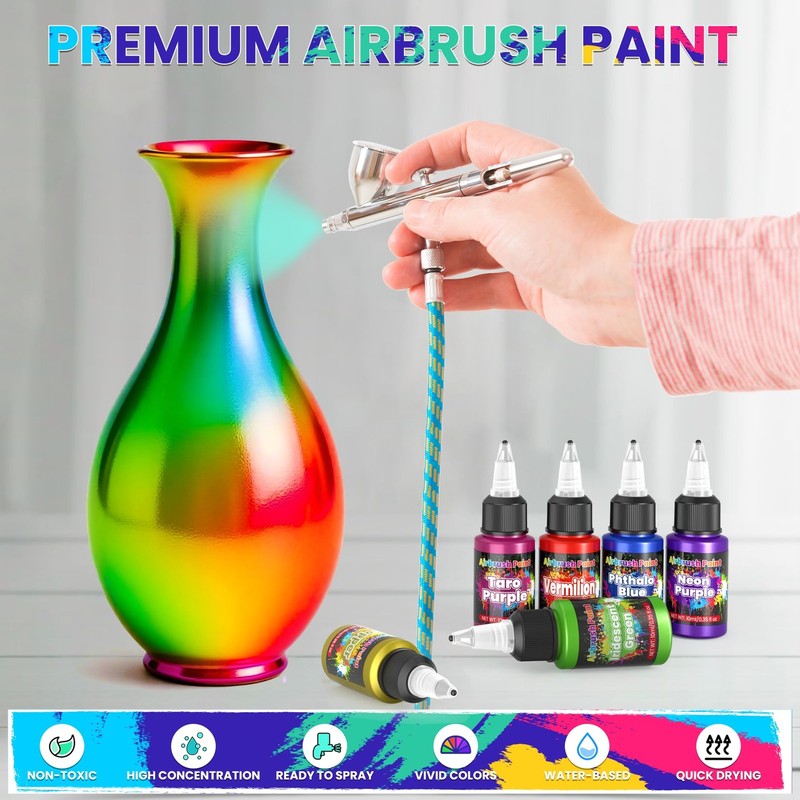 Airbrush Paint - 54 Colors with 2 19 Fl Oz (Pack of 1), green gallery
