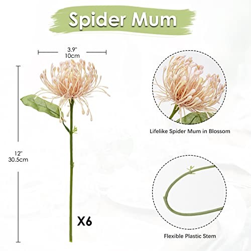 6PCS Chrysanthemum Artificial Flowers 4'' Fake Spider Mums Spring Flowers Pink gallery