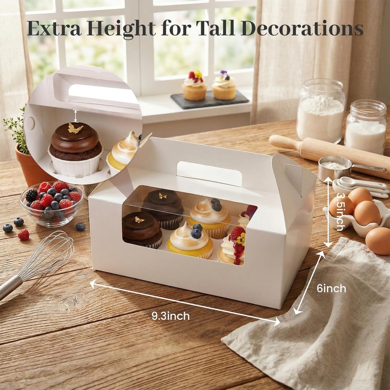 8 PCS White Cupcake Boxes 6Count Containers With Window 9.3x6x3.5 Inch gallery