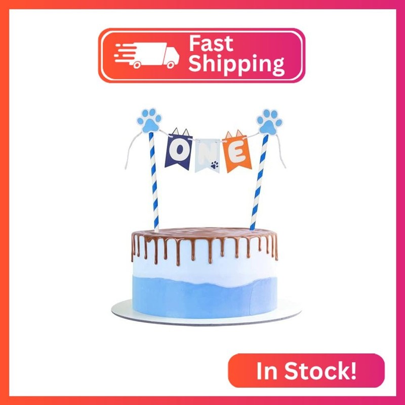 One Cake Topper, Blue Dog One Cake Topper Banner Creative Cartoon Dog First Birt