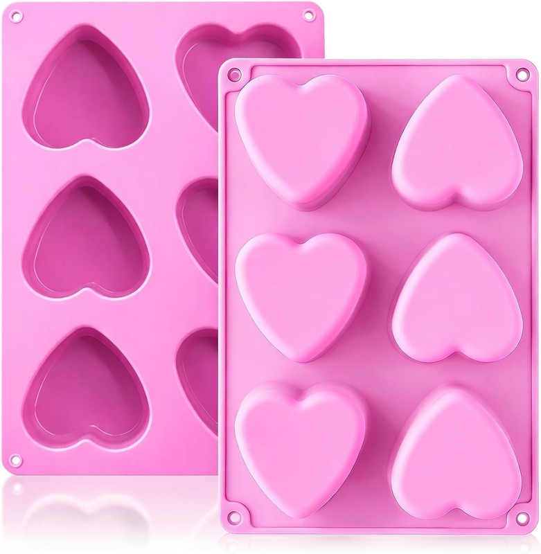 2 Pack Heart Silicone Molds 6 Cavity Baking Chocolate Soap Cake Mold gallery