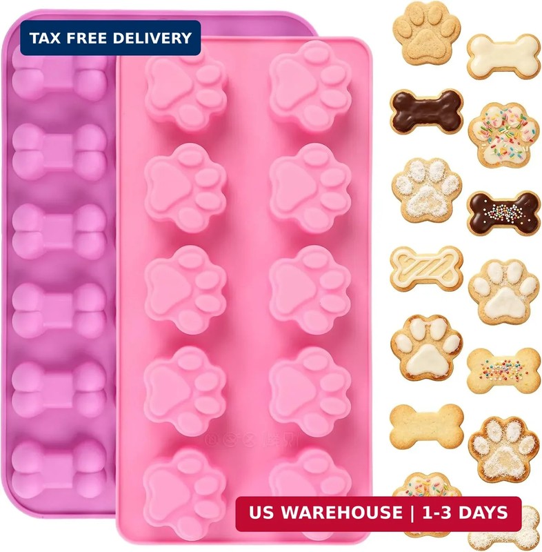 Silicone Dog Treat Molds, 2 Pack Reusable Silicone Molds with Puppy Dog Paw and