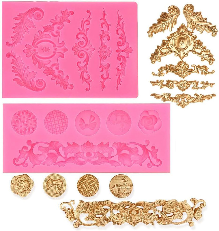 3PCS Baroque Scroll Molds Silicone Border Fondant Mold for for Wedding Birthday gallery