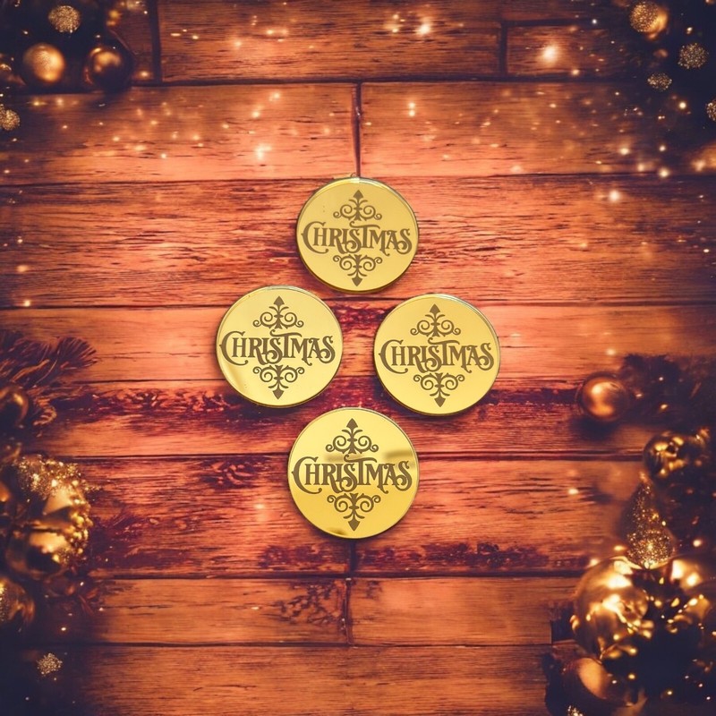 Merry Christmas Acrylic Gold Mirror Cake Charm Cupcake Toppers Party Decoration gallery
