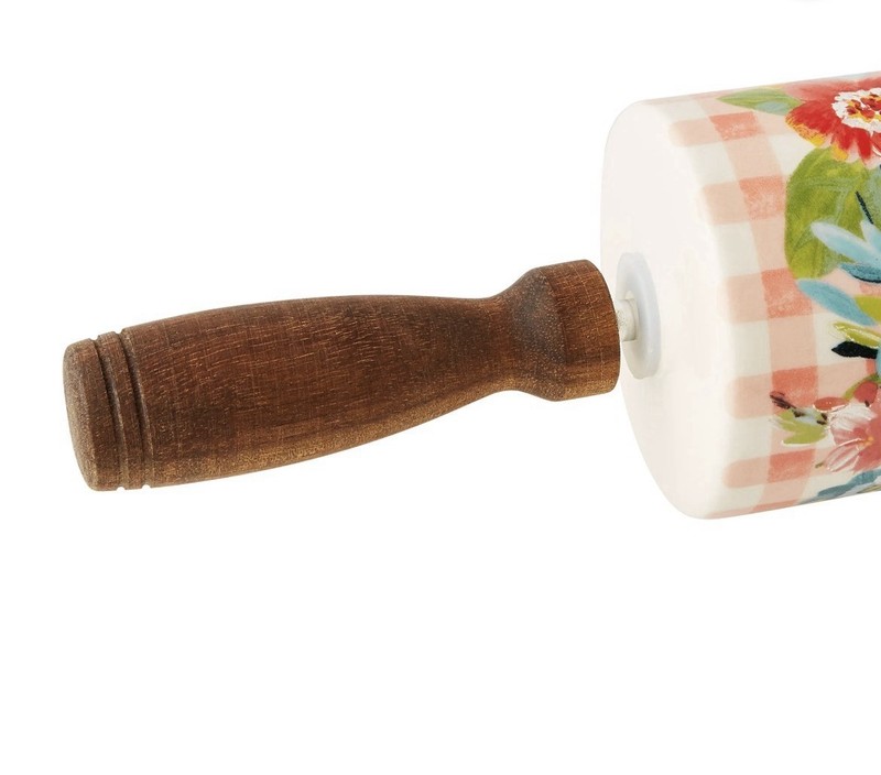 The Pioneer Woman Sweet Romance Ceramic Floral Rolling Pin Wood Handle. NEW gallery
