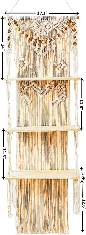 Macrame Wall Hanging Shelf with Enhanced Solid Wood Shelves and Handmade gallery