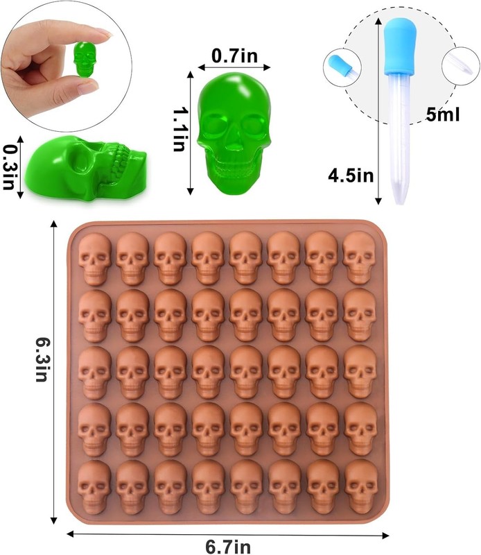 Versatile Non-Stick Skull Silicone Candy Molds - 40 Cavity Pack with Dropper gallery