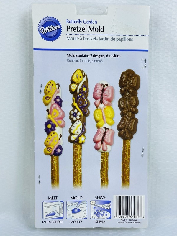 Wilton Candy Chocolate Butterfly GardenPretzel Mold 2 Design 6 Cavities NOS 2007