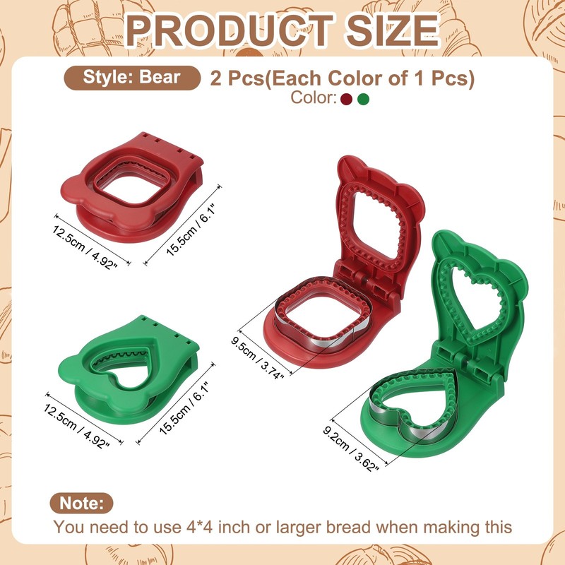 2 Pack Crustless Sandwich Cutter, Square/Heart Shape(Red/Green) gallery