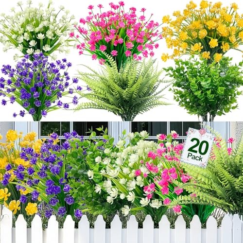Artificial Flowers for Outdoors, Summer Spring 20 Bundles Mixed 6 Styles 2 gallery