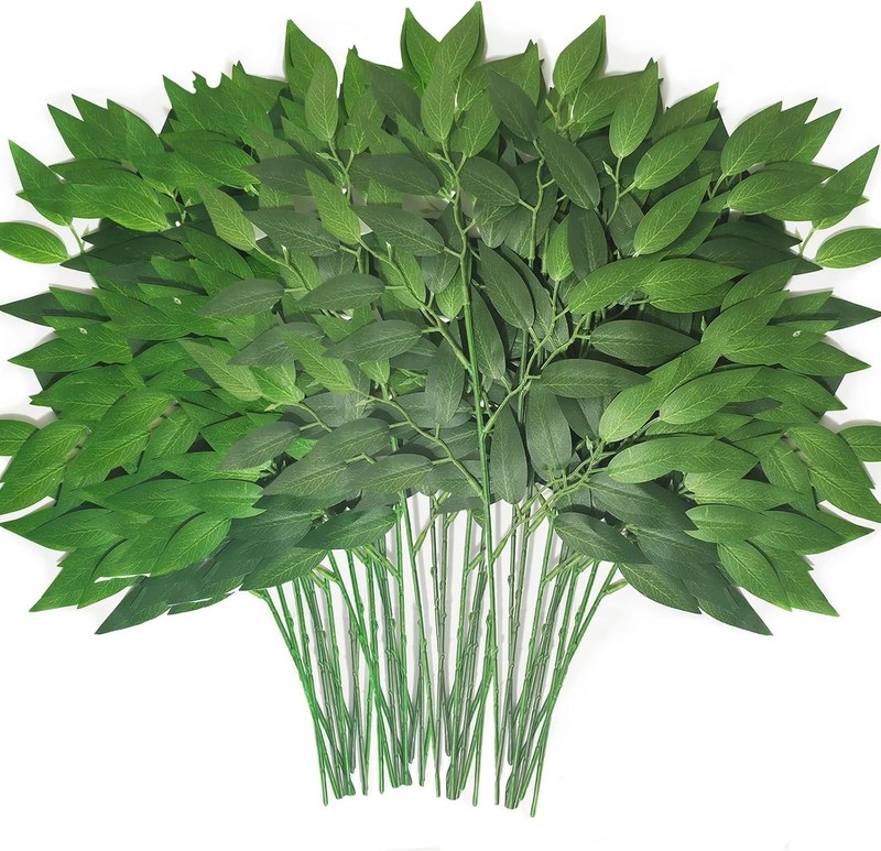 100Pcs Italian Ruscus Greenery Stems 18″ Artificial Silk Greenery Leaves