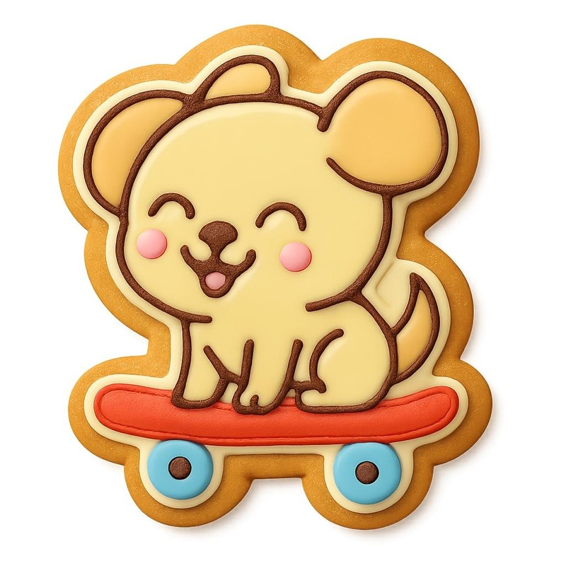Happy Chibi Dog on Skateboard Cookie Cutter & Stamp, Fondant & Clay – 4×3.3
