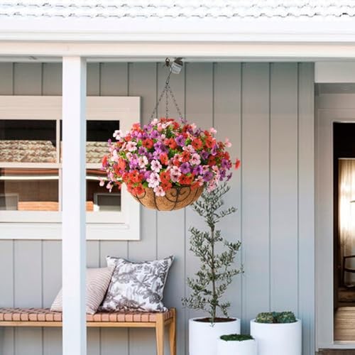 Artificial Faux Hanging Plants Flowers Basket for Outdoor Purple Red Pink gallery