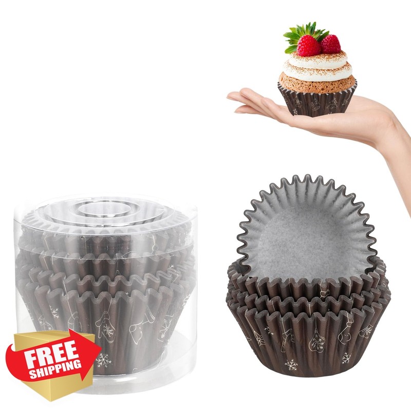 Kiopdse Christmas Cupcake Liners Dark Brown 100ct