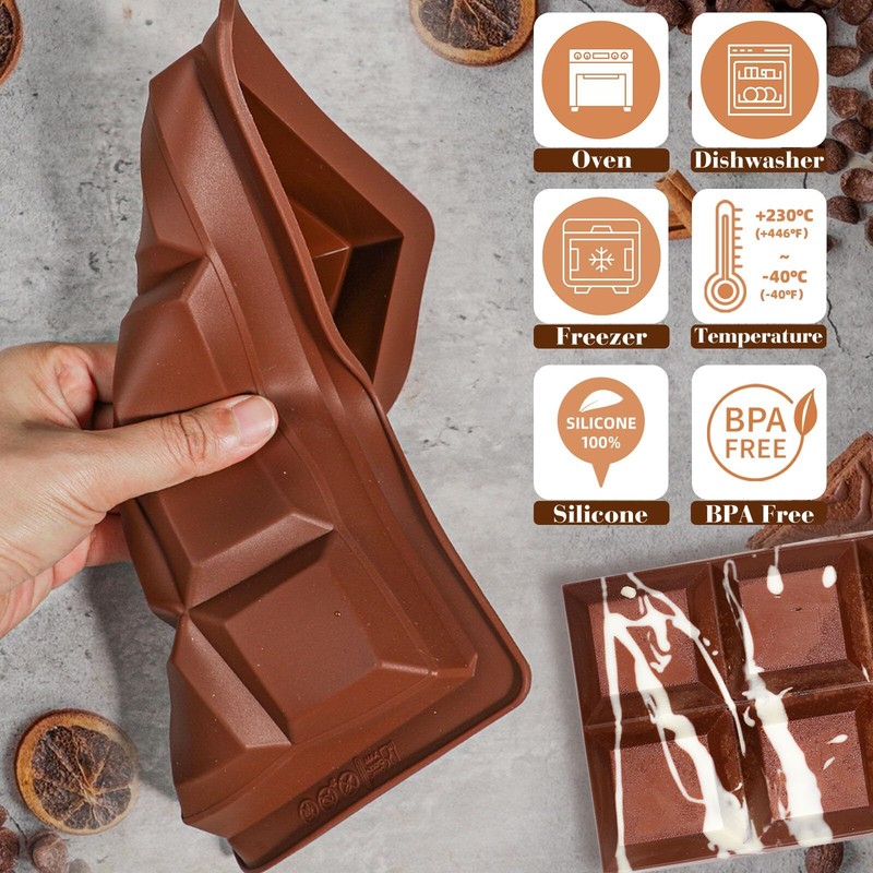 2 Pack Deep Chocolate Bar Molds Large Thick Silicone 8 Snap Stuffed Knafeh gallery