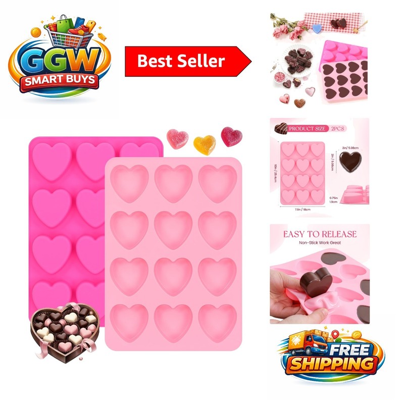 Heart-Shaped Silicone Chocolate Molds – Set of 2 for Effortless Baking & Gifts