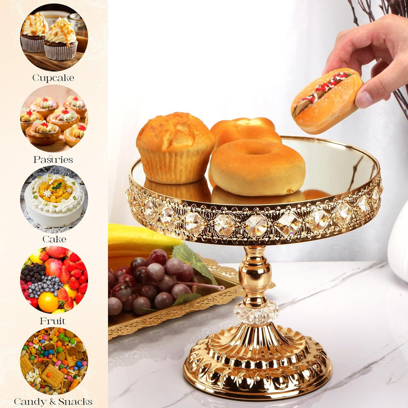 12-Piece Gold Cake Stand Set, Vintage Cake Stand with Crystal Edge and Cupcake D gallery