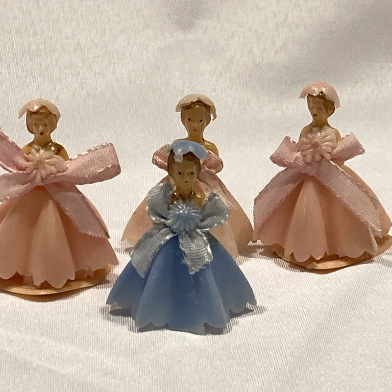 4 Ballroom Ladies Cake Decorations Hong Kong 3 Pink & 1 Blue, 1.5 In Tall, 1950s gallery