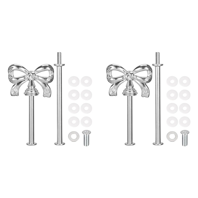 2 Set 2-Tier Cupcake Stand Hardware Fittings for Cake Stand, Bow-Knot Silver