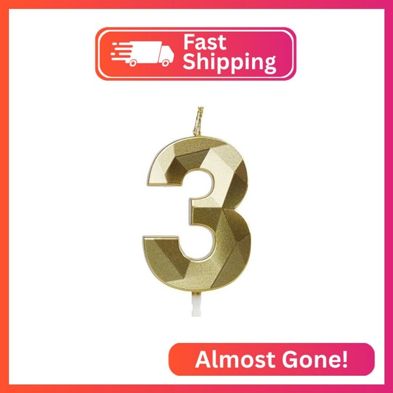 Number 3 Candles,3rd Birthday Candles,Gold Happy Birthday Candle for Cake,3D Des