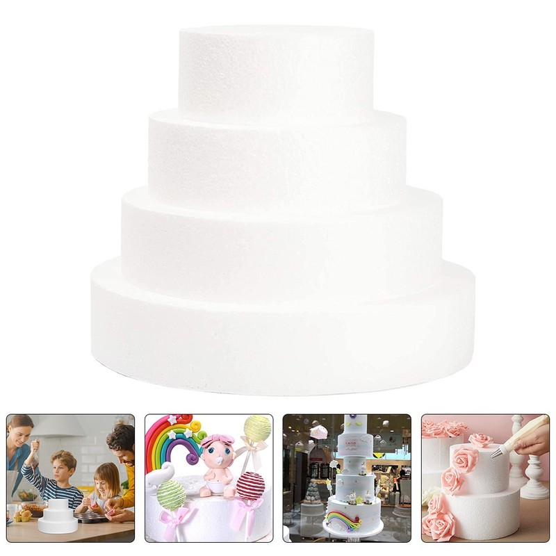 4Pcs Compact White Foam Cake Models Reusable Wedding Cake Dummies gallery