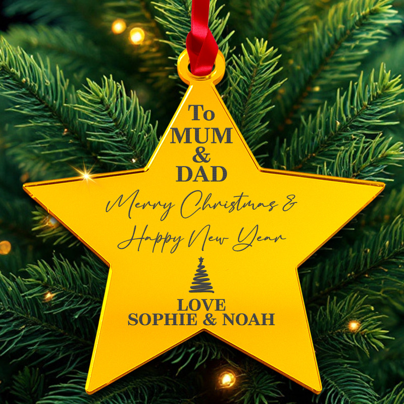 PERSONALISED Mum and Dad Sentiment Christmas Bauble Ornament Acrylic 3mm gallery