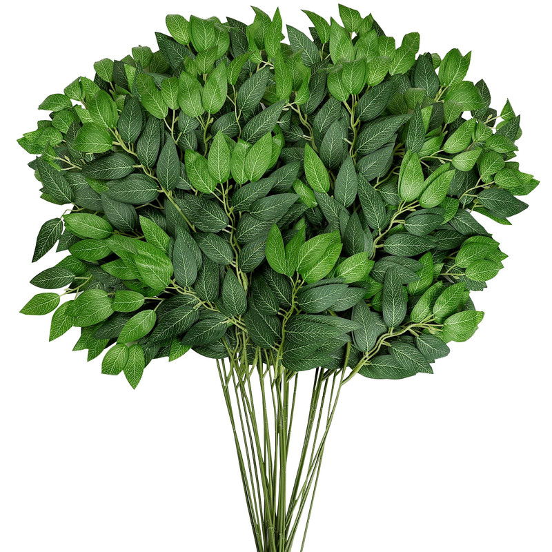 Diydofun 48 Pcs Artificial Italian Ruscus Greenery – Fake Silk Green Leaf Stems