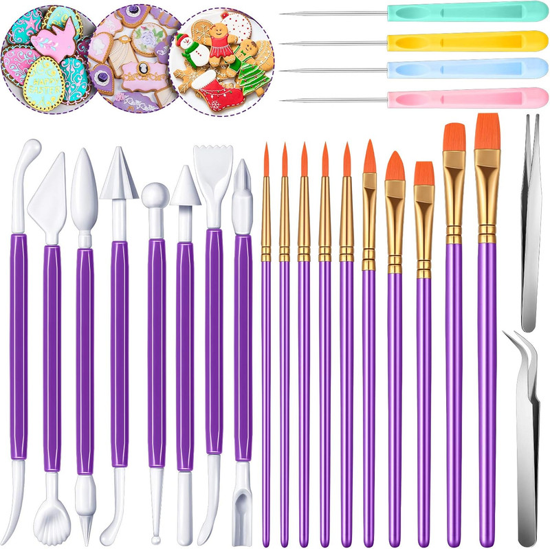 24 Pieces Cookie Decorating Fondant Cake Decorating Tool Set Include Brushes Sug gallery
