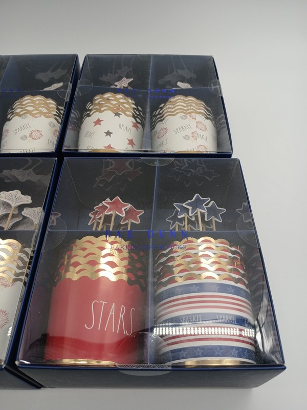 (Lot Of 4) Rae Dunn Baking Cups & Picks Stars Sparkle Fireworks Independence Day gallery