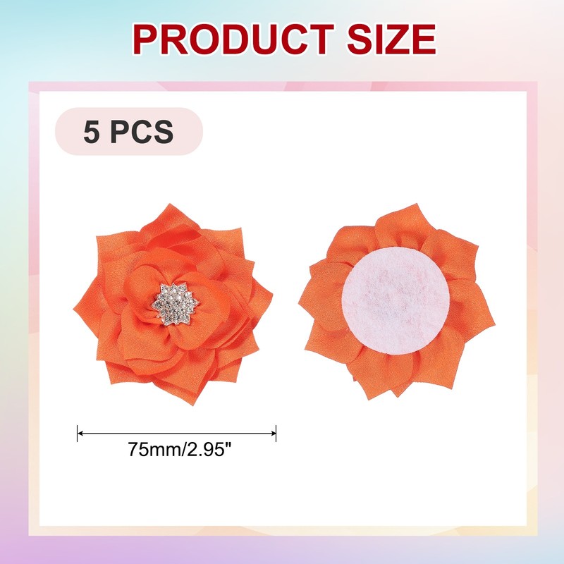 3 Inch 5 Pcs Rhinestone Pearl Chiffon Flower, Orange gallery