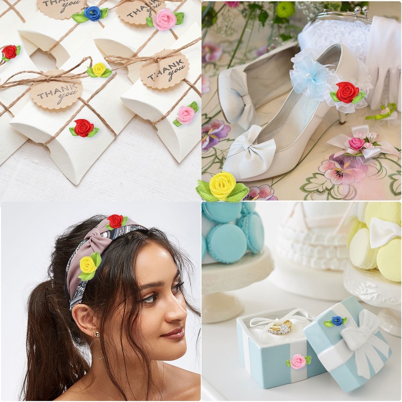 100 Pcs Mini Ribbon Roses Flowers Bows for Crafts, 15mm/0.6" Dia, White gallery