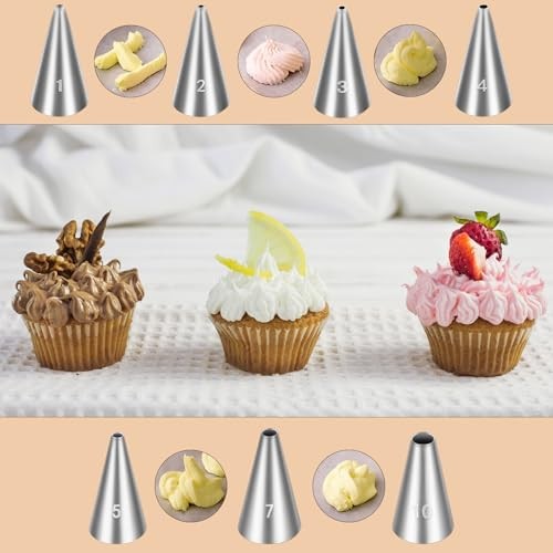 Jeffdad 7 Pcs Round Hole Piping Tips Set, Professional Stainless Steel 7PCS gallery