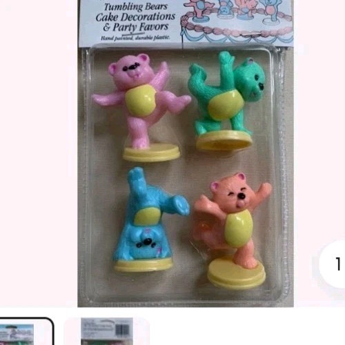 Vintage Wilton Tumbling Bears Cale Decorations Set 4 Cake Cupcake Toppers
