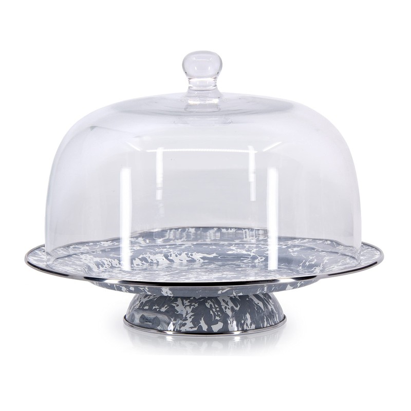 Enamelware Cake Plate, 12.5 inch, Grey Swirl gallery