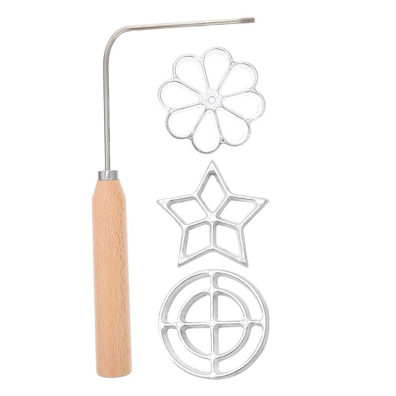 4-Piece Rosette Timbale Set Aluminum Waffle Mold Swedish Cookie Wood Handle