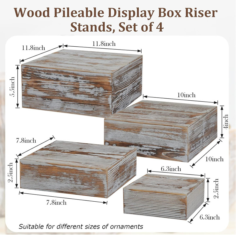 Set of 4 Wood Display Risers Rustic Cupcake Stand Wooden Stackable Display Box W gallery