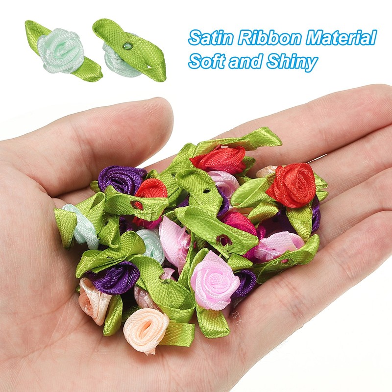 100Pcs 15mm Tiny Satin Ribbon Rose Fabric Flowers Rosettes Applique Light Green gallery