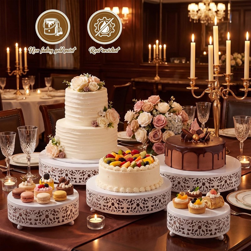 5 Pcs Metal White Cake Stand 16/14/12/10/8 Inch Round Cake Holder Display for... gallery