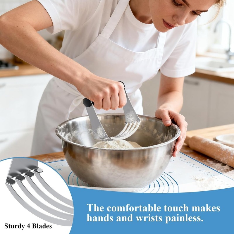 Biscuit Cutter Set, Blue Silicone Baking Mats，Stainless Steel Pastry Blender,... gallery